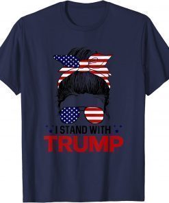 I Stand With Trump American Flag Messy Bun Hair Trump 2024 Shirt