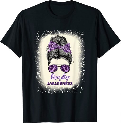 Overdose awareness Warrior messy hair bun Purple Ribbon Shirt