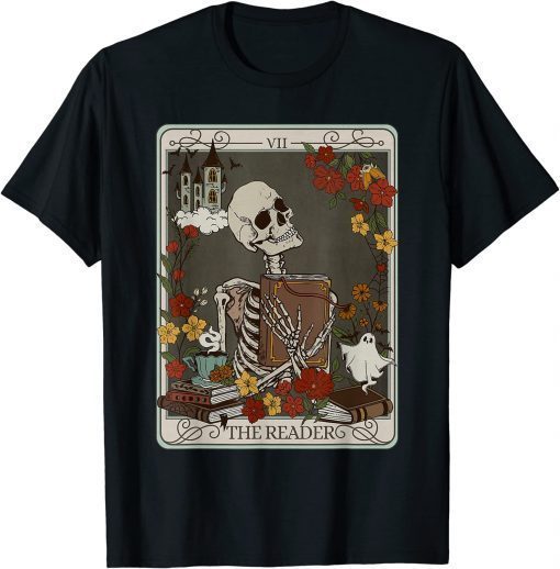 The Reader Tarot Card Funny Skeleton Librarian Halloween Shirt