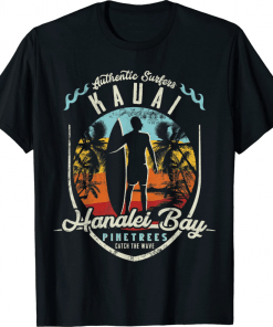 Hanalei Bay Beach Surfing Kauai Surf Vintage Retro Surfer T-Shirt