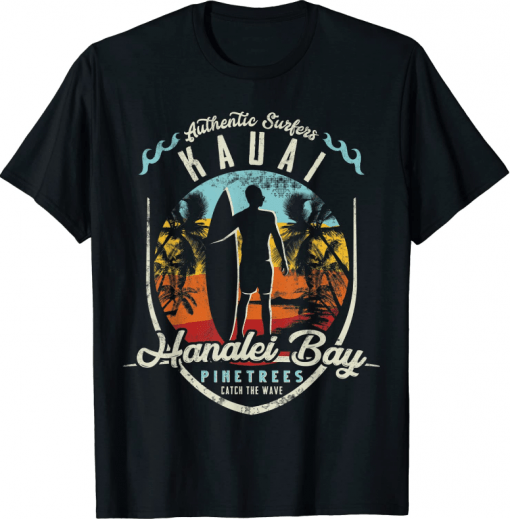 Hanalei Bay Beach Surfing Kauai Surf Vintage Retro Surfer T-Shirt