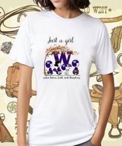 Just A Woman Who Loves Fall And Washington Huskies Peanuts Cartoon Funny TShirt