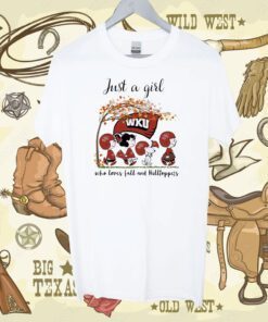 Just A Woman Who Loves Fall And Western Kentucky Hilltoppers Peanuts Cartoon Funny TShirt