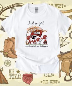 Just A Woman Who Loves Fall And Western Kentucky Hilltoppers Peanuts Cartoon Funny TShirt