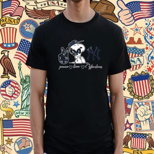 Snoopy Peace Love New York Yankees Tee Shirt