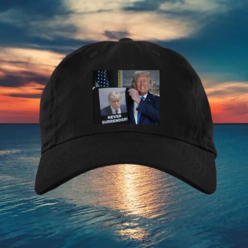 Trump 2024 Shows Off Trump Mugshot Never Surrender Hat Cap