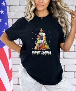 Meowy Catmas Cat Christmas Tree Xmas Girls Boys Funny Santa T-Shirt