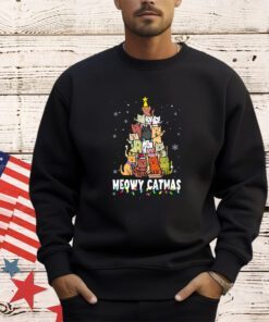 Meowy Catmas Cat Christmas Tree Xmas Girls Boys Funny Santa T-Shirt