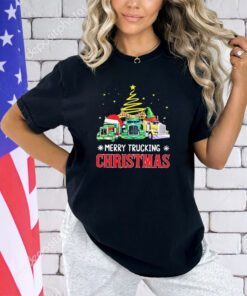 Merry trucking Christmas three truck wearing hat shirt