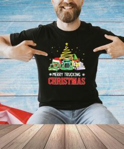 Merry trucking Christmas three truck wearing hat shirt