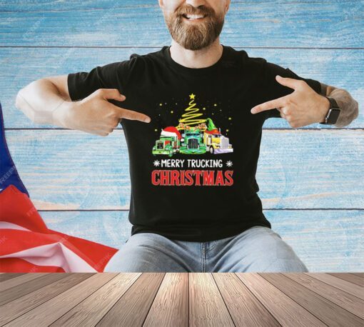 Merry trucking Christmas three truck wearing hat shirt