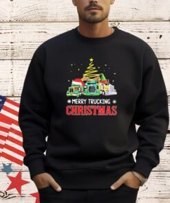 Merry trucking Christmas three truck wearing hat shirt