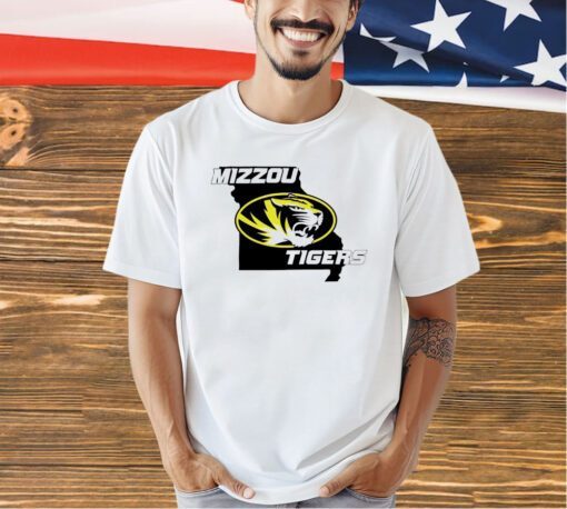 Mizzou Tigers Oval Tiger Head State Outline Gold Sec T-shirt