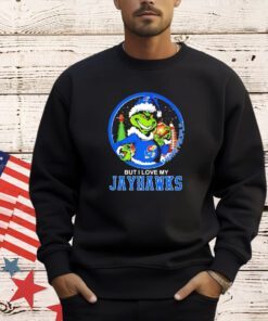 The Grinch Santa I hate people but I love my Kansas Jayhawks basketball Christmas shirt
