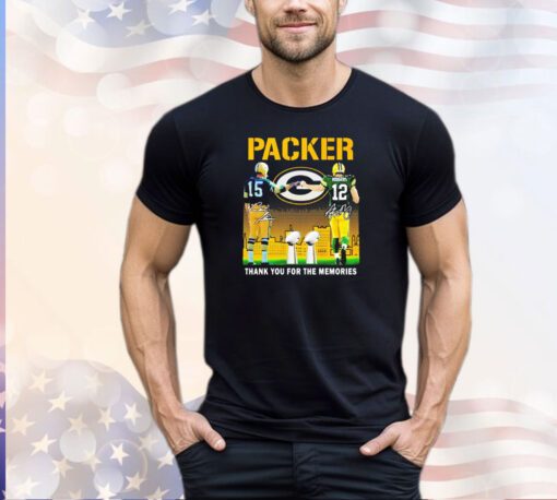 Bart Starr and Aaron Rodgers Green Bay Packers thank you for the memories signatures shirt