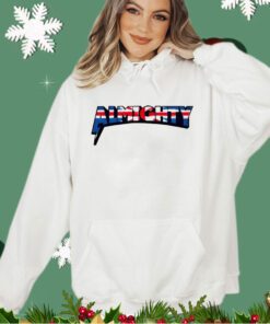 Billy Allen wearing union jack almighty shirt