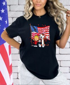 Calvin and Hobbes Valentine’s Day USA flag T-shirt