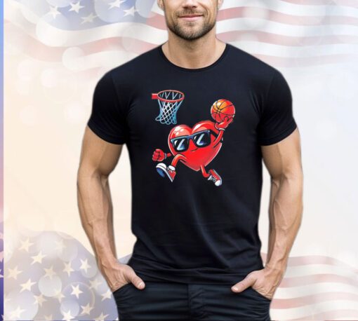 Heart dunking basketball Valentines day shirt