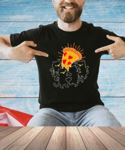 Black cats dancing around a slice of pizza shirt
