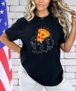 Black cats dancing around a slice of pizza shirt