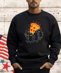Black cats dancing around a slice of pizza shirt