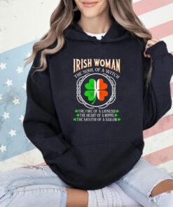 Irish Woman Fire Of A Lioness Heart Of A Hippie St Patrick’s Day shirt