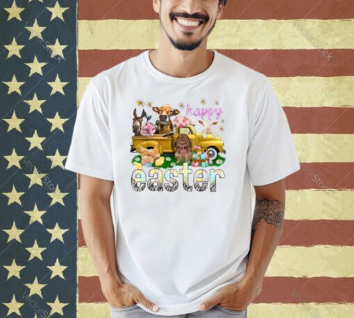 Happy Easter Day Vintage Truck With Farm Animals Gifts T-Shirt