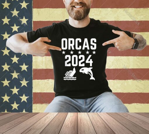 Orcas 2024 Funny Politics Orca Sinking Boat Election T-Shirt