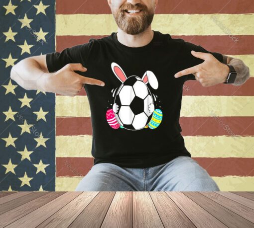 Soccer Ball Bunny Ears Eggs Easter Day Rabbit Boys Kids T-Shirt