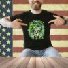 St Patricks Day Sugar Skull Messy Bun Irish Shamrock Green T-Shirt