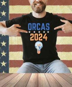 Womens Orcas 2024 Sinking Boat Funny Orca Politics Election V-Neck T-Shirt
