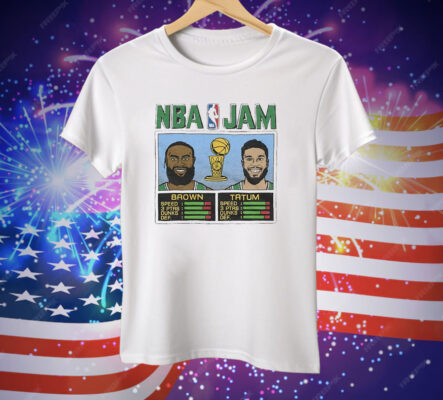 Jayson Tatum and Jaylen Brown Boston Celtics 2024 NBA Finals Champions NBA Jam Tee Shirt