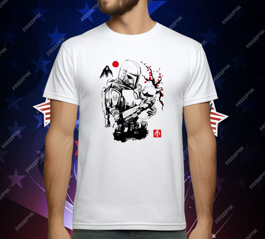 Din Djarin And Grogu In Japanese Sumi-E Style Hunter And Foundling Sumi-E T-Shirt