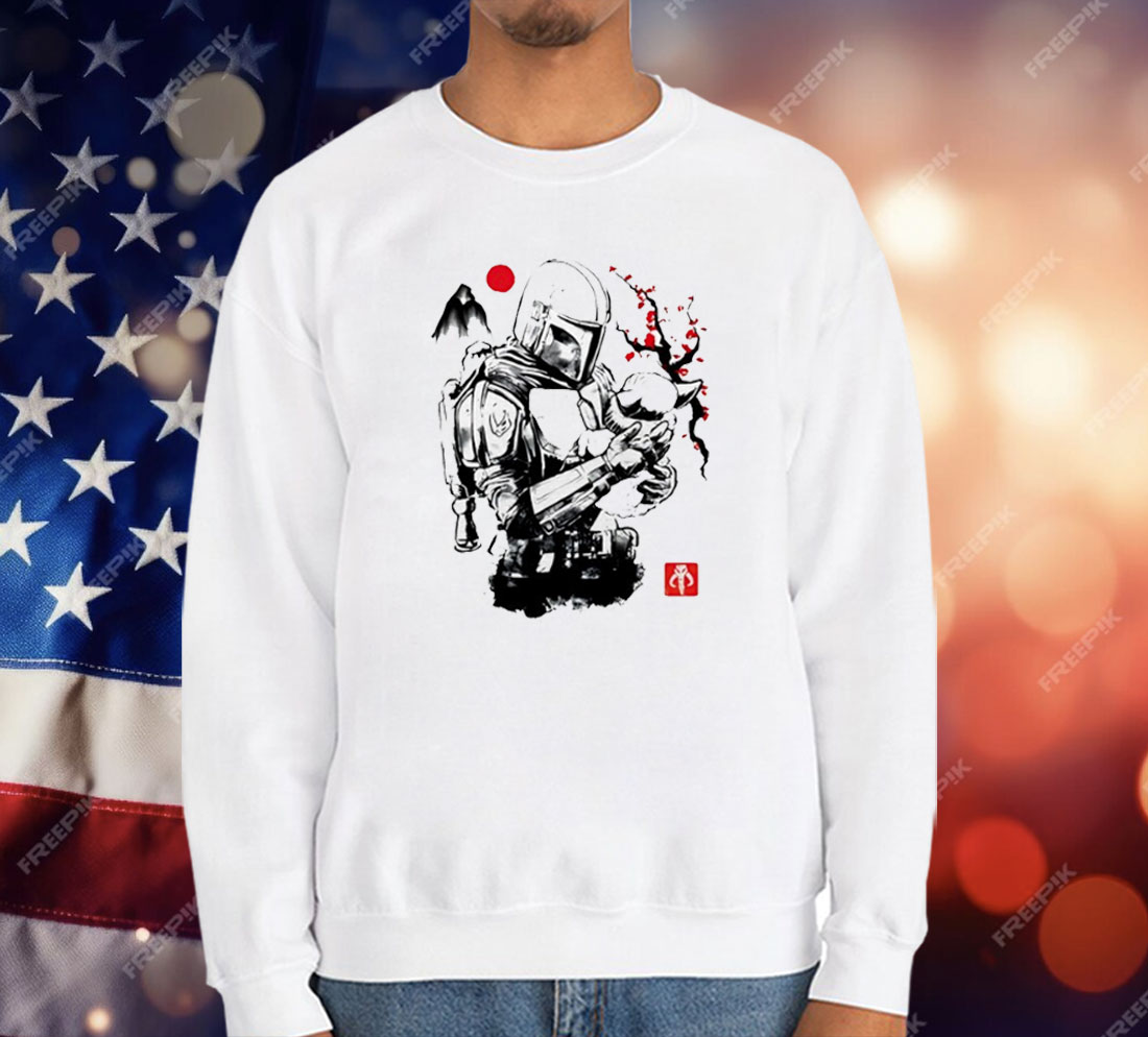 Din Djarin And Grogu In Japanese Sumi-E Style Hunter And Foundling Sumi-E T-Shirt