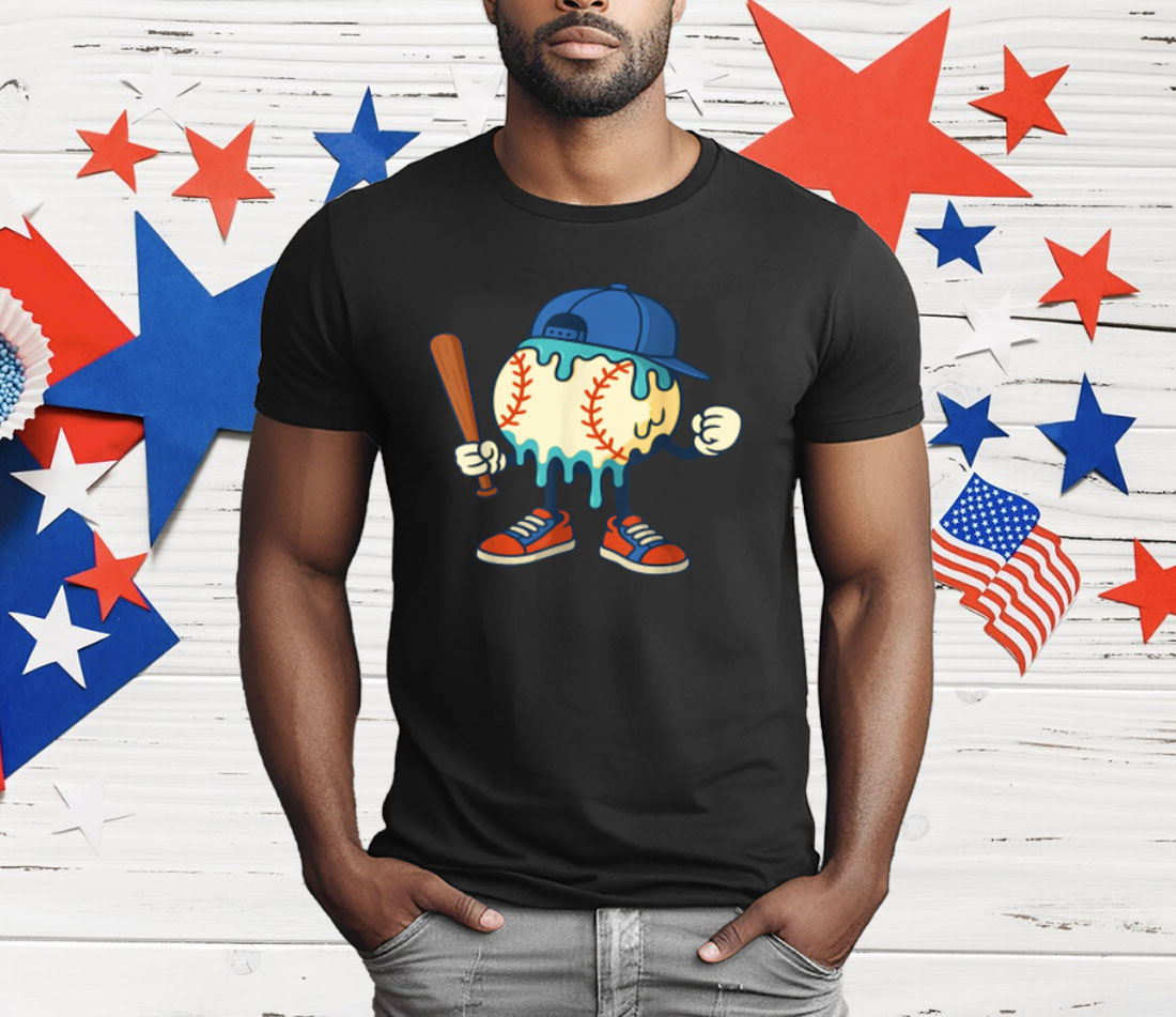 Ice Cream Drip Baseball Sports Baseball Drip T-Shirt